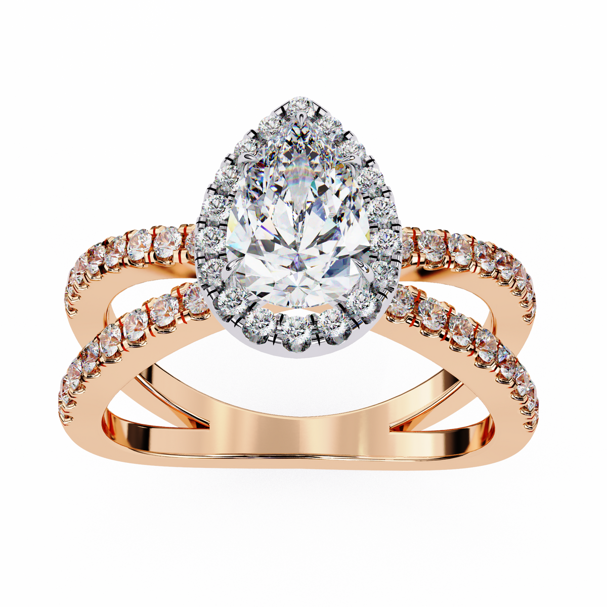 split shank pear halo lab diamond ring - view 3