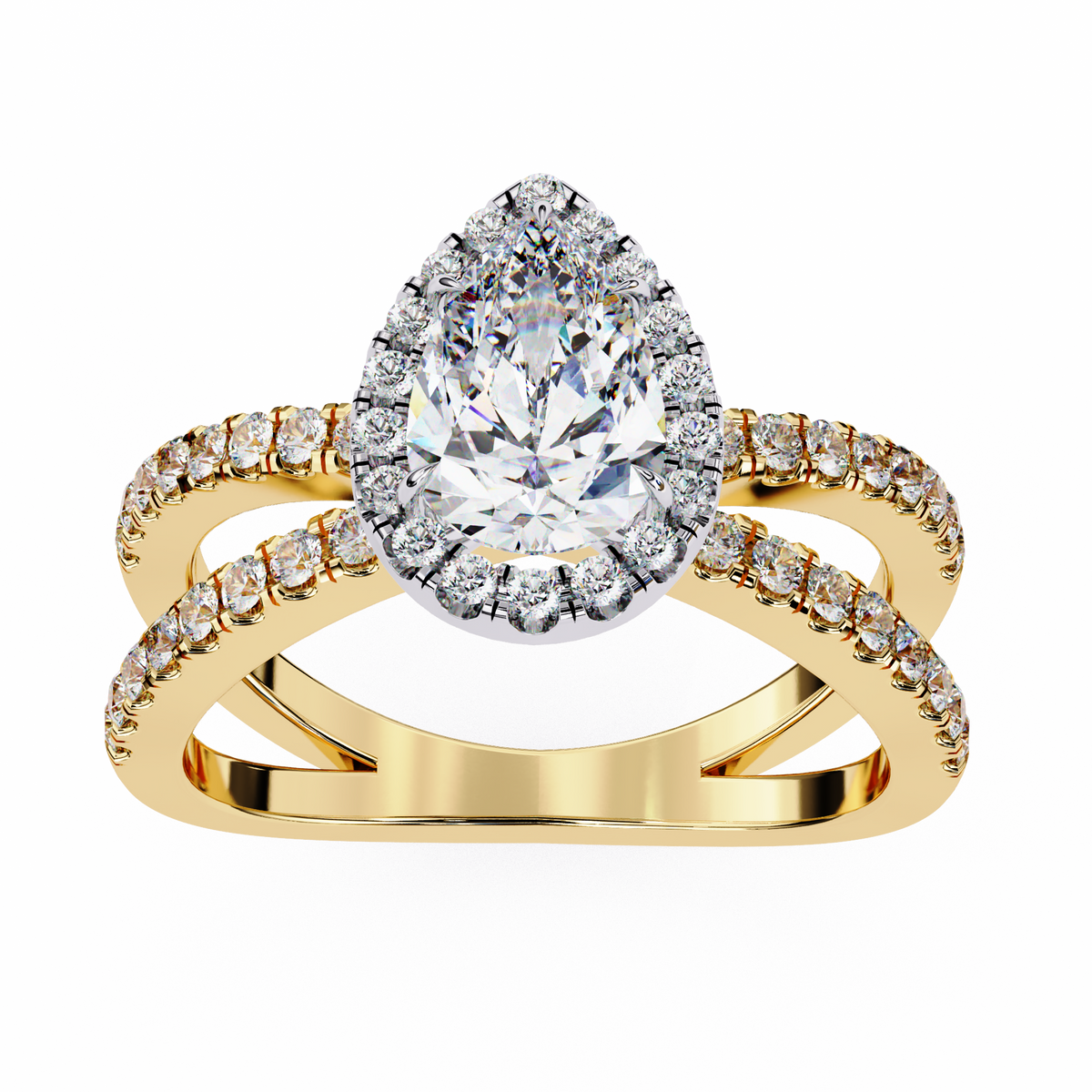 Split Shank Pear Halo Lab Diamond Ring - View 2