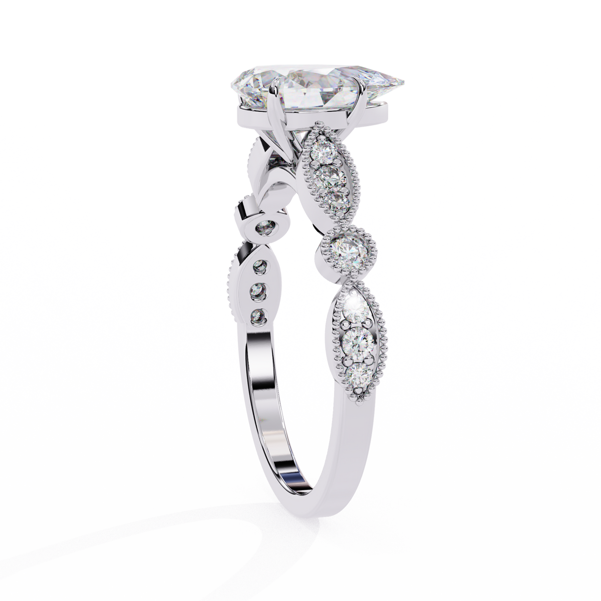 Vintage Pear Cut Moissanite Diamond Engagement Ring Marquise Shape Band - View 3