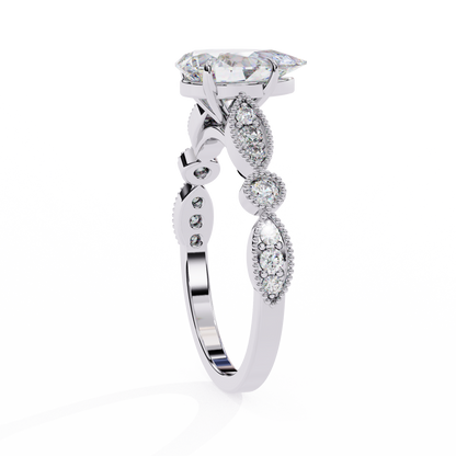 Vintage Pear Cut Moissanite Diamond Engagement Ring Marquise Shape Band - View 3