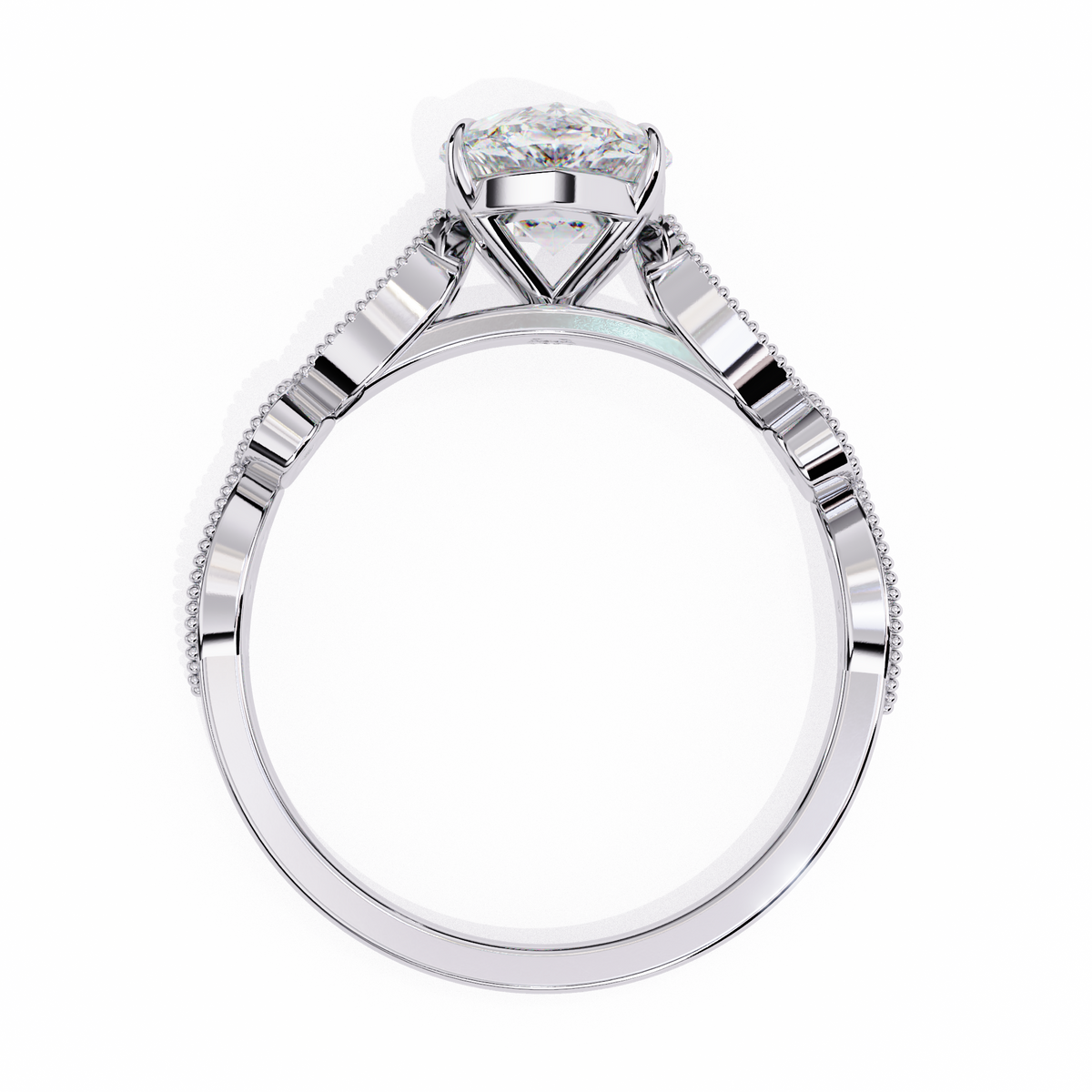 Vintage Pear Cut Moissanite Diamond Engagement Ring Marquise Shape Band - View 7