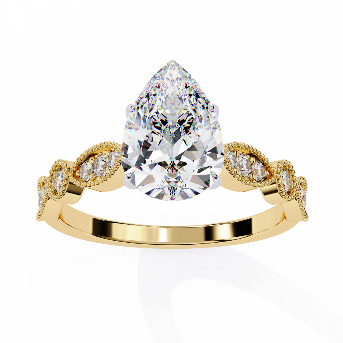 Vintage Pear Cut Moissanite Diamond Engagement Ring Marquise Shape Band - View 10