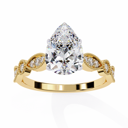 Vintage Pear Cut Moissanite Diamond Engagement Ring Marquise Shape Band - View 10