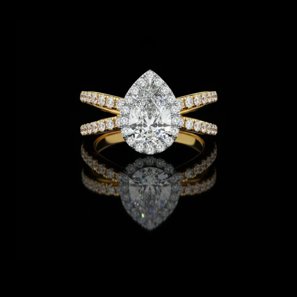 Split Shank Pear Halo Lab Diamond Ring