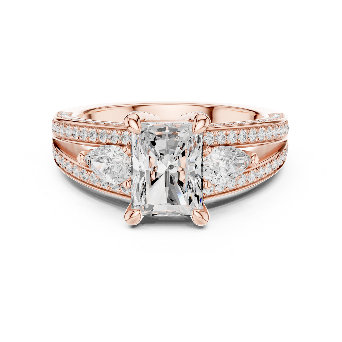 Radiant Three Stone Split Shank Lab Diamond Ring - View 2