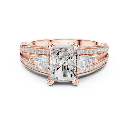 Radiant Three Stone Split Shank Lab Diamond Ring - View 2
