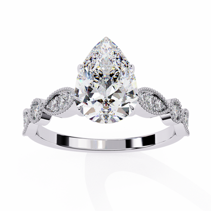 Vintage Pear Cut Moissanite Diamond Engagement Ring Marquise Shape Band - View 9