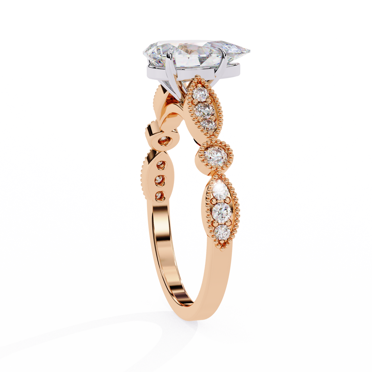 Vintage Pear Cut Moissanite Diamond Engagement Ring Marquise Shape Band - View 2