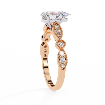 Vintage Pear Cut Moissanite Diamond Engagement Ring Marquise Shape Band - View 2