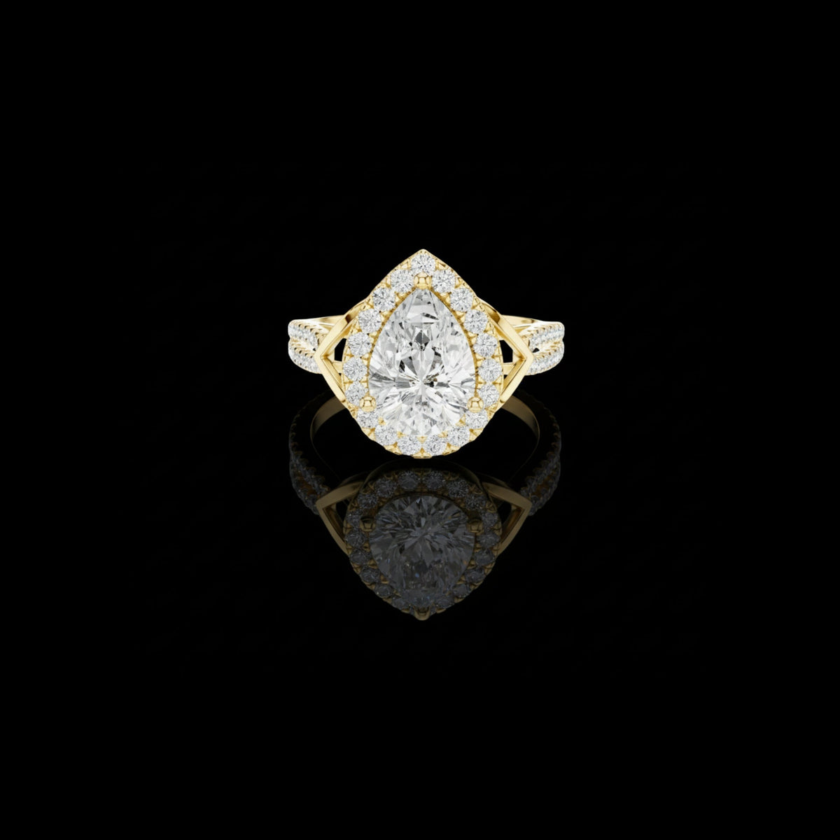 pear cut lab diamond split shank engagement ring