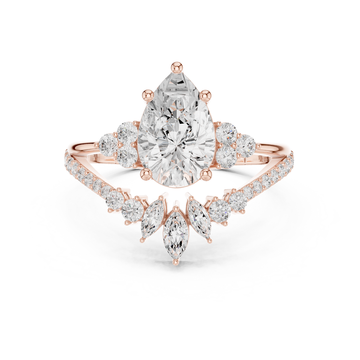 crown cluster split shank pear cut lab diamond wedding ring - view 2