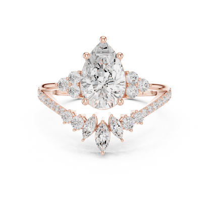 Crown Cluster Split Shank Pear Cut Lab Diamond Wedding Ring - View 2