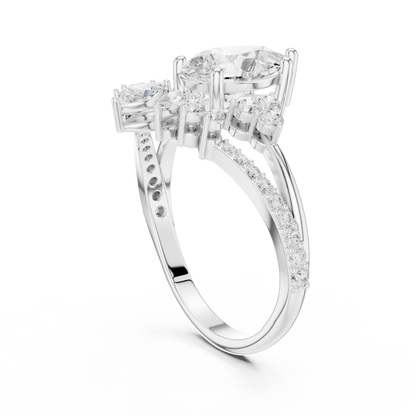 Crown Cluster Split Shank Pear Cut Lab Diamond Wedding Ring - View 9