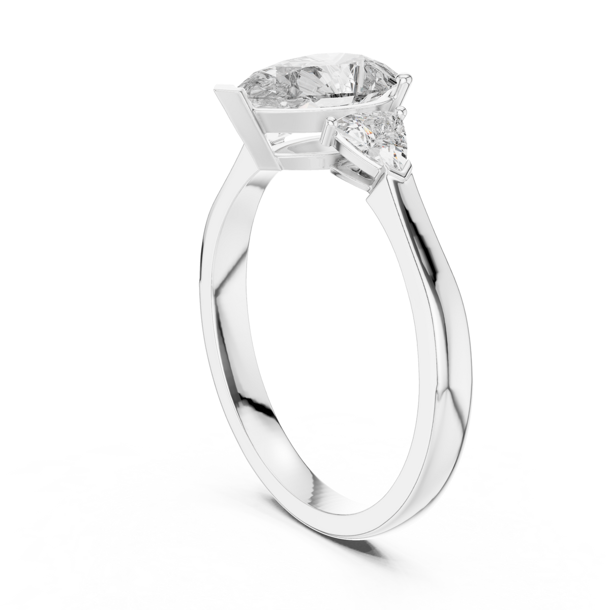 pear lab diamond three stone ring with side trillions - view 5