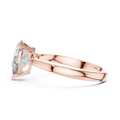 Pear Lab Diamond Three Stone Ring With Side Trillions - View 4