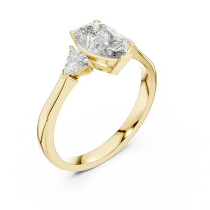 Pear Lab Diamond Three Stone Ring With Side Trillions - View 9