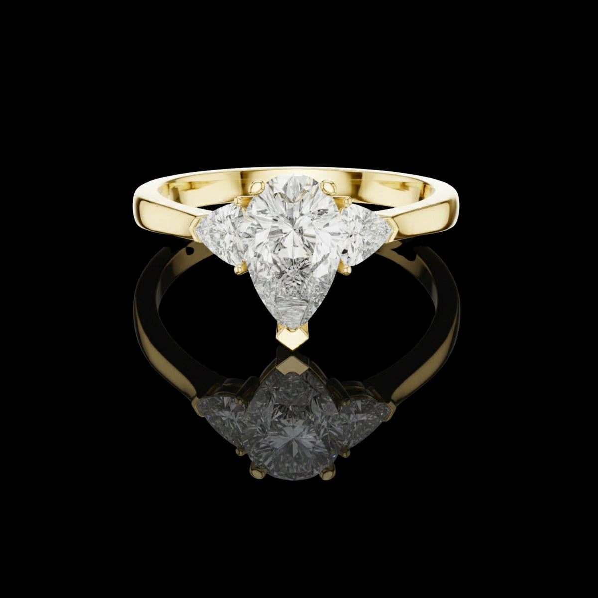 pear lab diamond three stone ring with side trillions