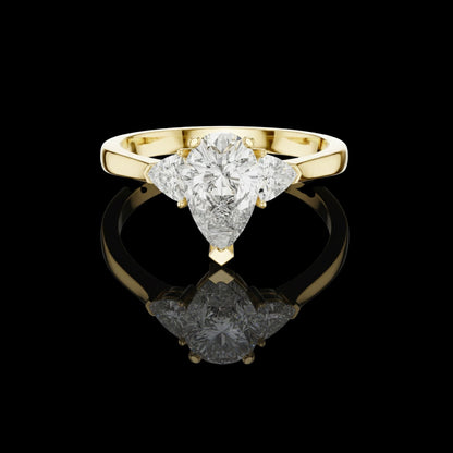 Pear Lab Diamond Three Stone Ring With Side Trillions