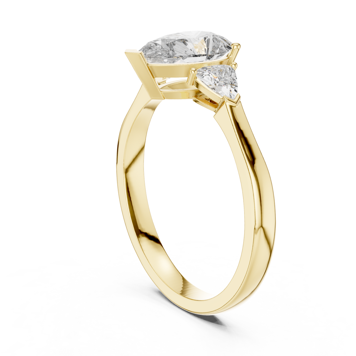 pear lab diamond three stone ring with side trillions - view 8