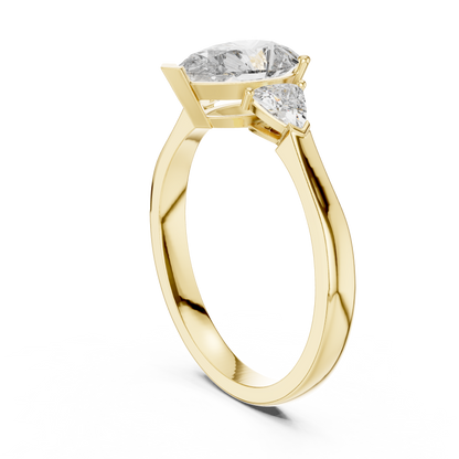 Pear Lab Diamond Three Stone Ring With Side Trillions - View 8