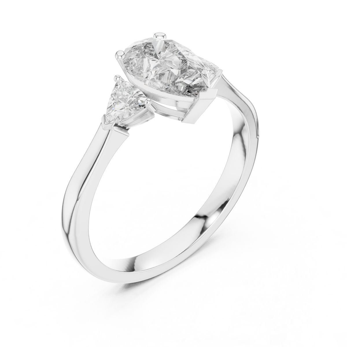 pear lab diamond three stone ring with side trillions - view 6