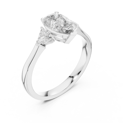 Pear Lab Diamond Three Stone Ring With Side Trillions - View 6