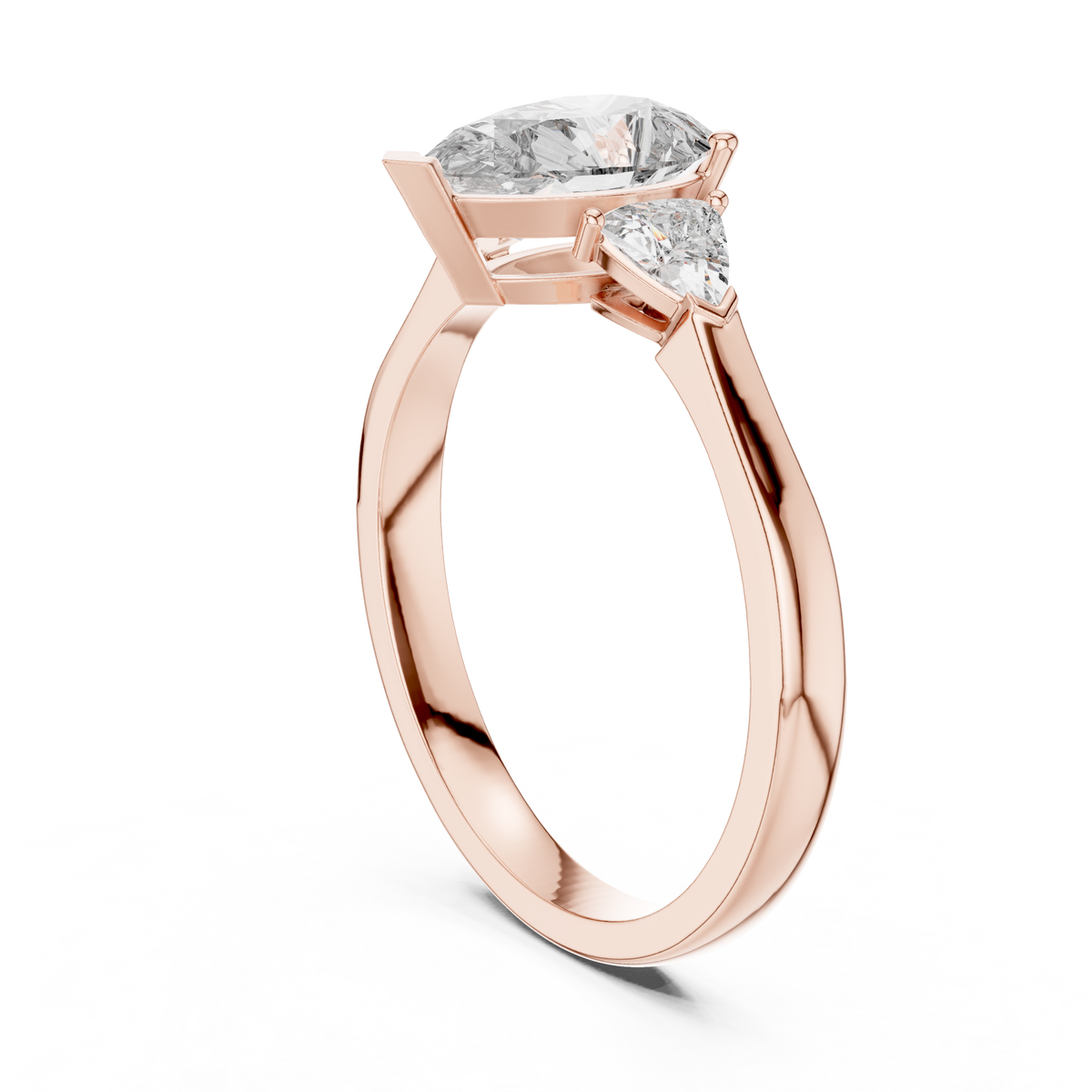 pear lab diamond three stone ring with side trillions - view 2