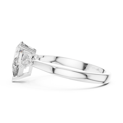 Pear Lab Diamond Three Stone Ring With Side Trillions - View 7
