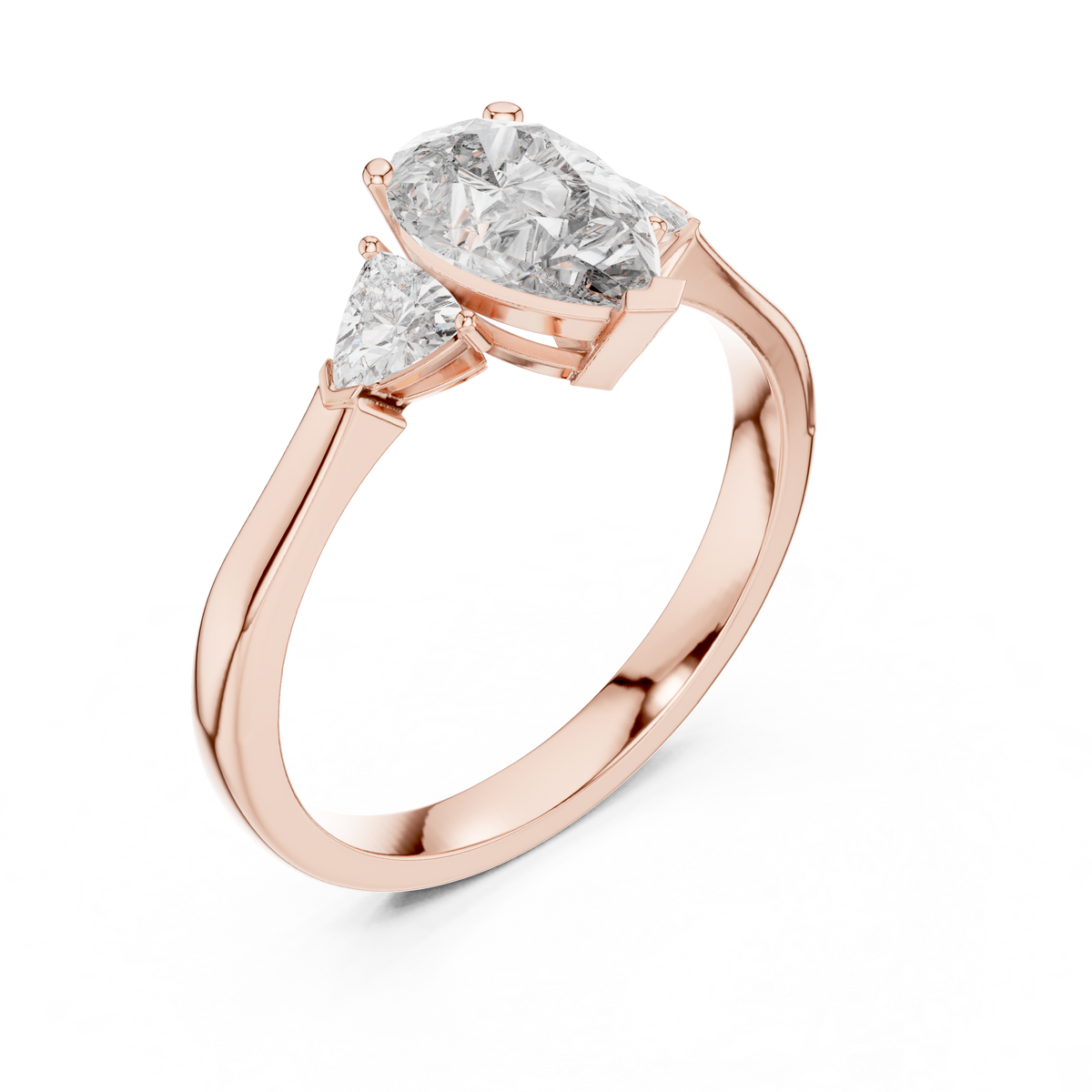 pear lab diamond three stone ring with side trillions - view 3