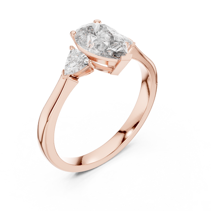 Pear Lab Diamond Three Stone Ring With Side Trillions - View 3