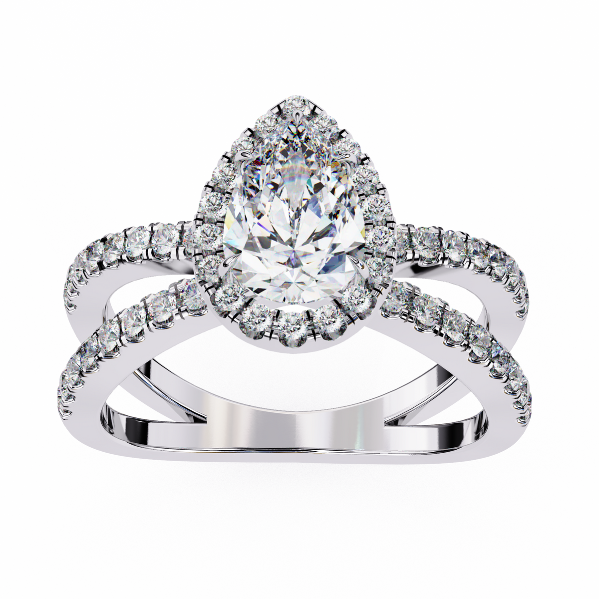 Split Shank Pear Halo Lab Diamond Ring - View 4