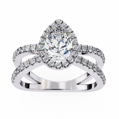 Split Shank Pear Halo Lab Diamond Ring - View 4