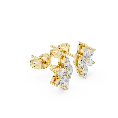 Floral Blossom Moissanite Diamond Marquise Cut Starburst Cluster Studs Earring - View 6
