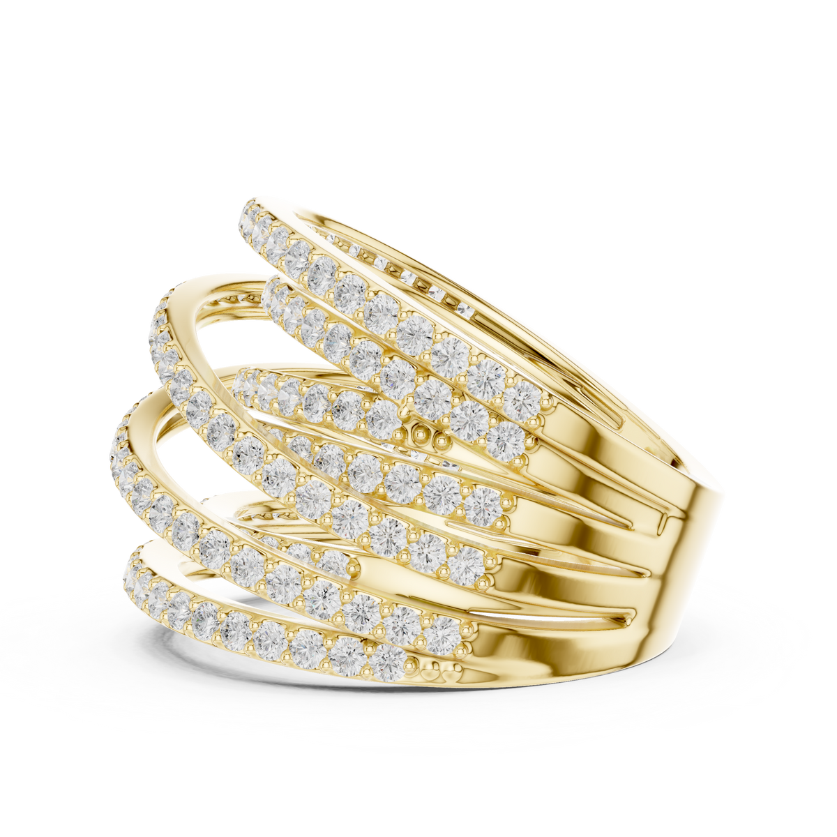 round cut lab diamond multi row crossover statement ring - view 10