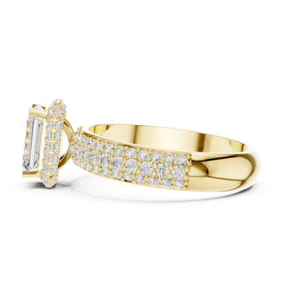 Emerald Cut Hidden Halo Moissanite Diamond Ring with Wide Pave Band - View 10