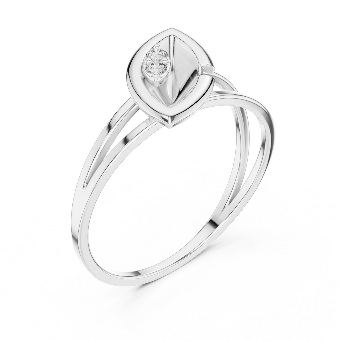 Leaf Solitaire Ring with Bezel Set Lab Round Diamond Accent - View 4
