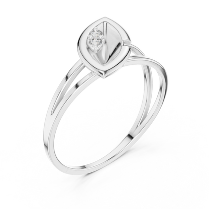 Leaf Solitaire Ring with Bezel Set Lab Round Diamond Accent - View 4