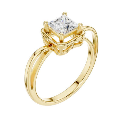 Princess Cut Lab Diamond Solitaire Ring Split Shoulder Setting - View 4