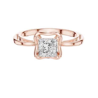 Princess Cut Lab Diamond Solitaire Ring Split Shoulder Setting - View 2