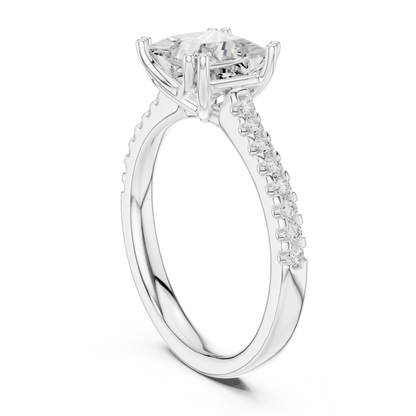 Princess Cut Moissanite Diamond Double Pave Solitaire Engagement Ring - View 12