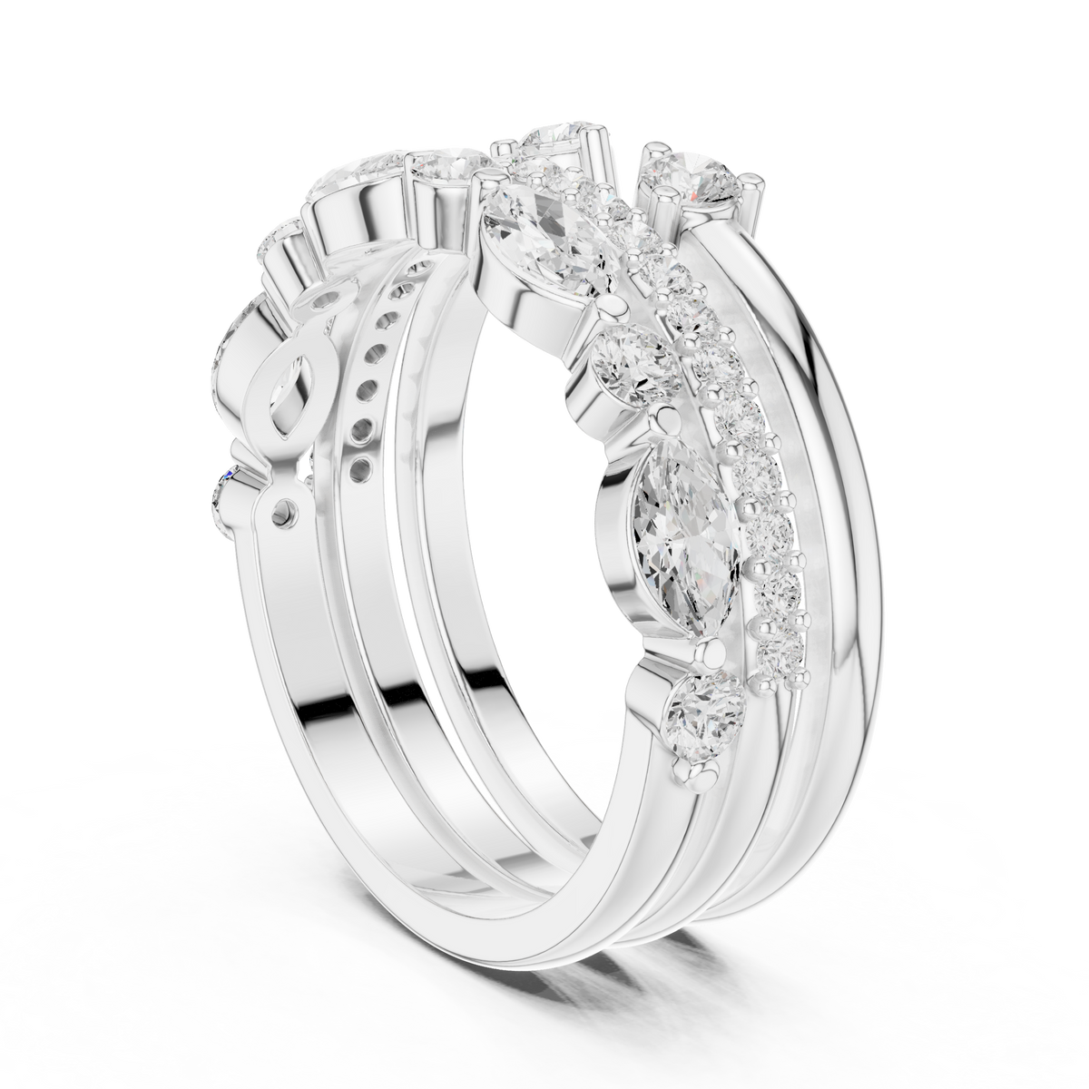 stackable marquise and round moissanite diamond ring set - view 12