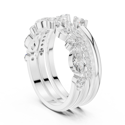Stackable Marquise and Round Moissanite Diamond Ring Set - View 12