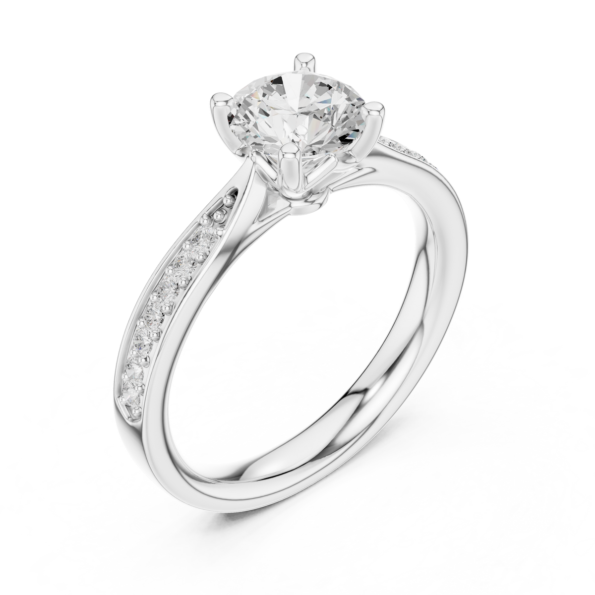 Round Lab Diamond Pave Solitaire Engagement Ring - View 6