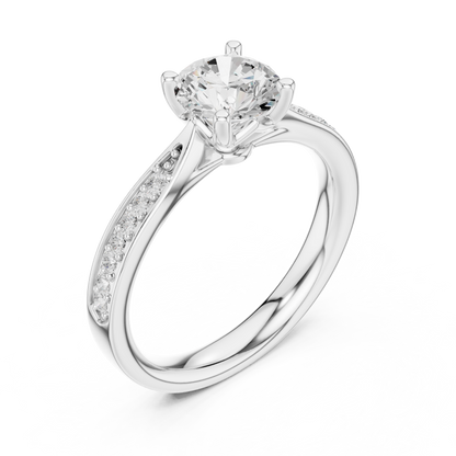 Round Lab Diamond Pave Solitaire Engagement Ring - View 6
