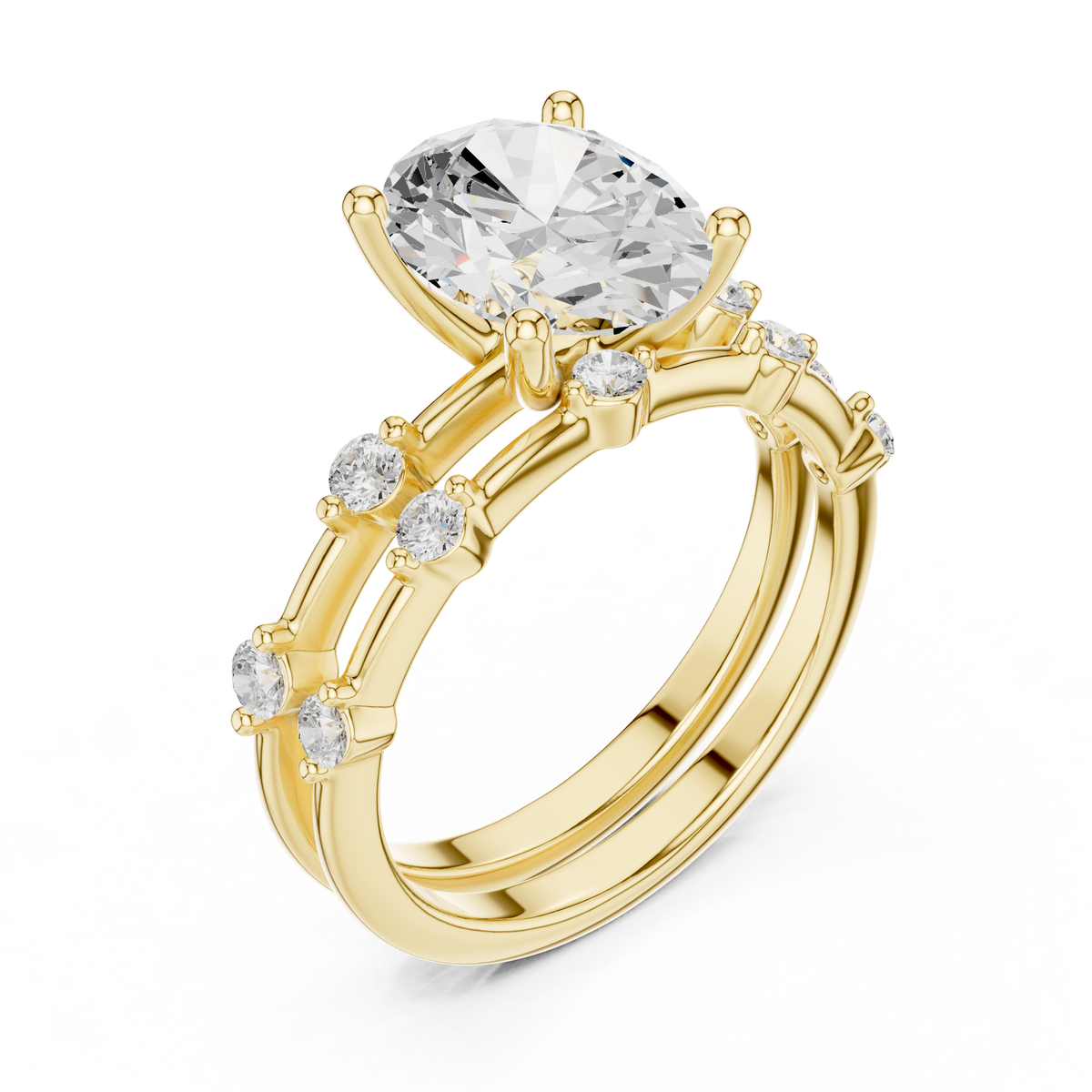 Handcrafted Oval Cut Lab Diamond Split Shank Ring - View 4