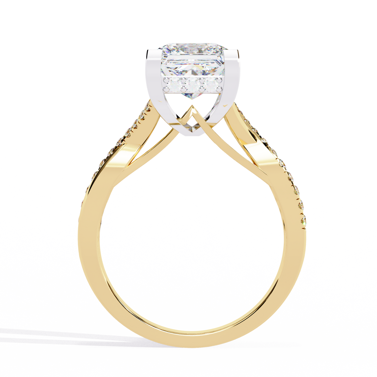 Princess Cut Split Shank Pave Lab Diamond Ring - View 2