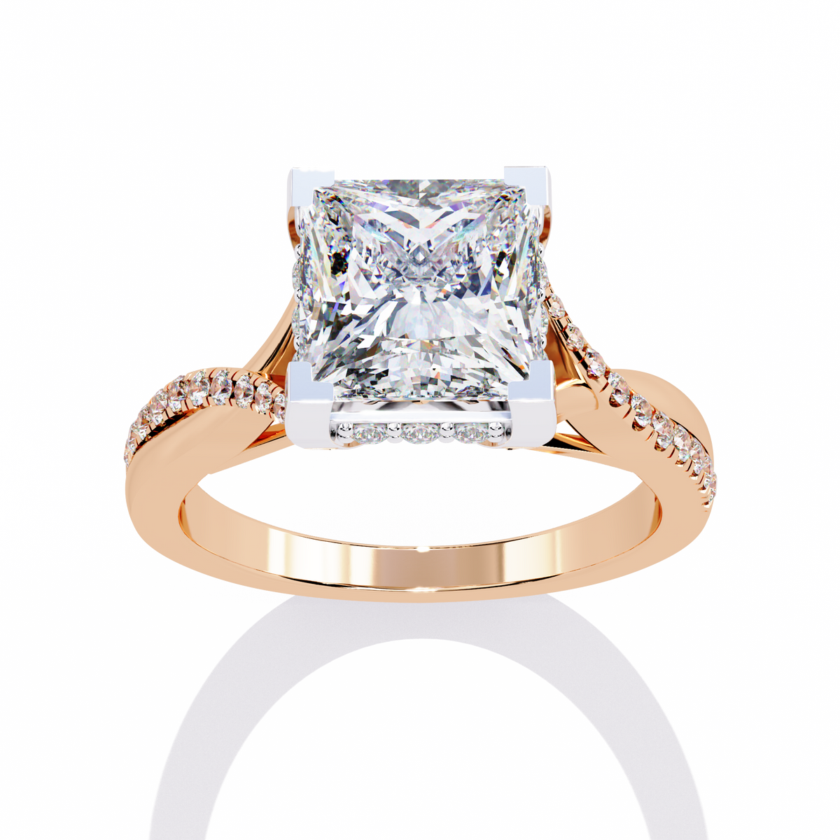princess cut split shank pave lab diamond ring - view 6