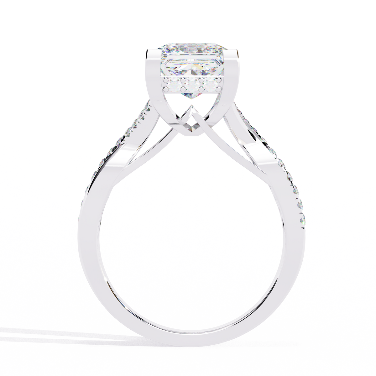 Princess Cut Split Shank Pave Lab Diamond Ring - View 4