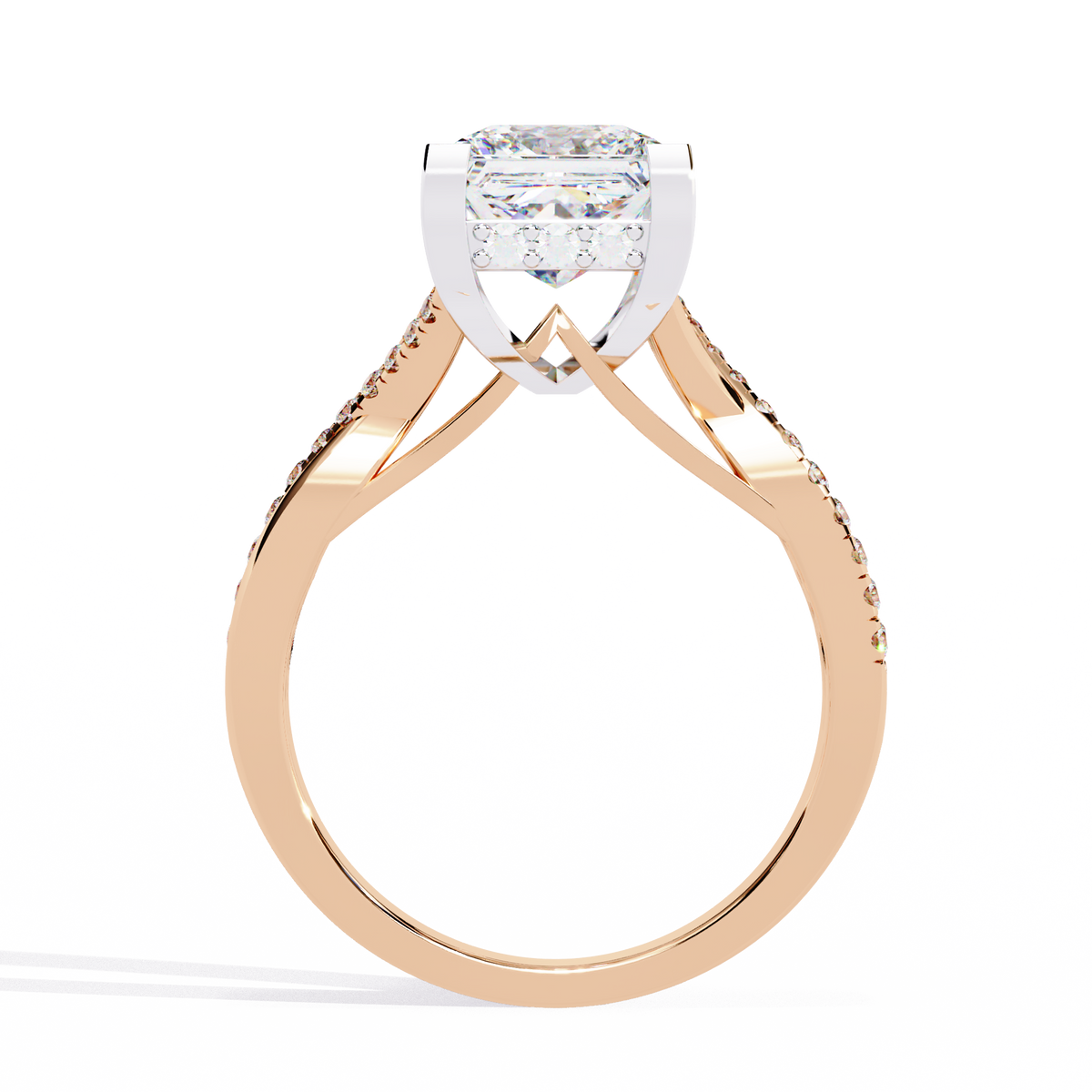 Princess Cut Split Shank Pave Lab Diamond Ring - View 3