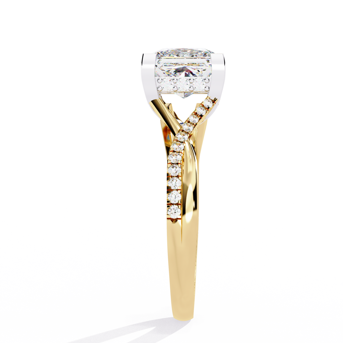 princess cut split shank pave lab diamond ring - view 8